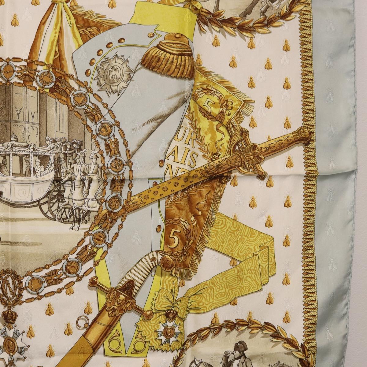 HERMES Carre 90 Scarf ""napoleon"" Silk Gray Auth hk3877