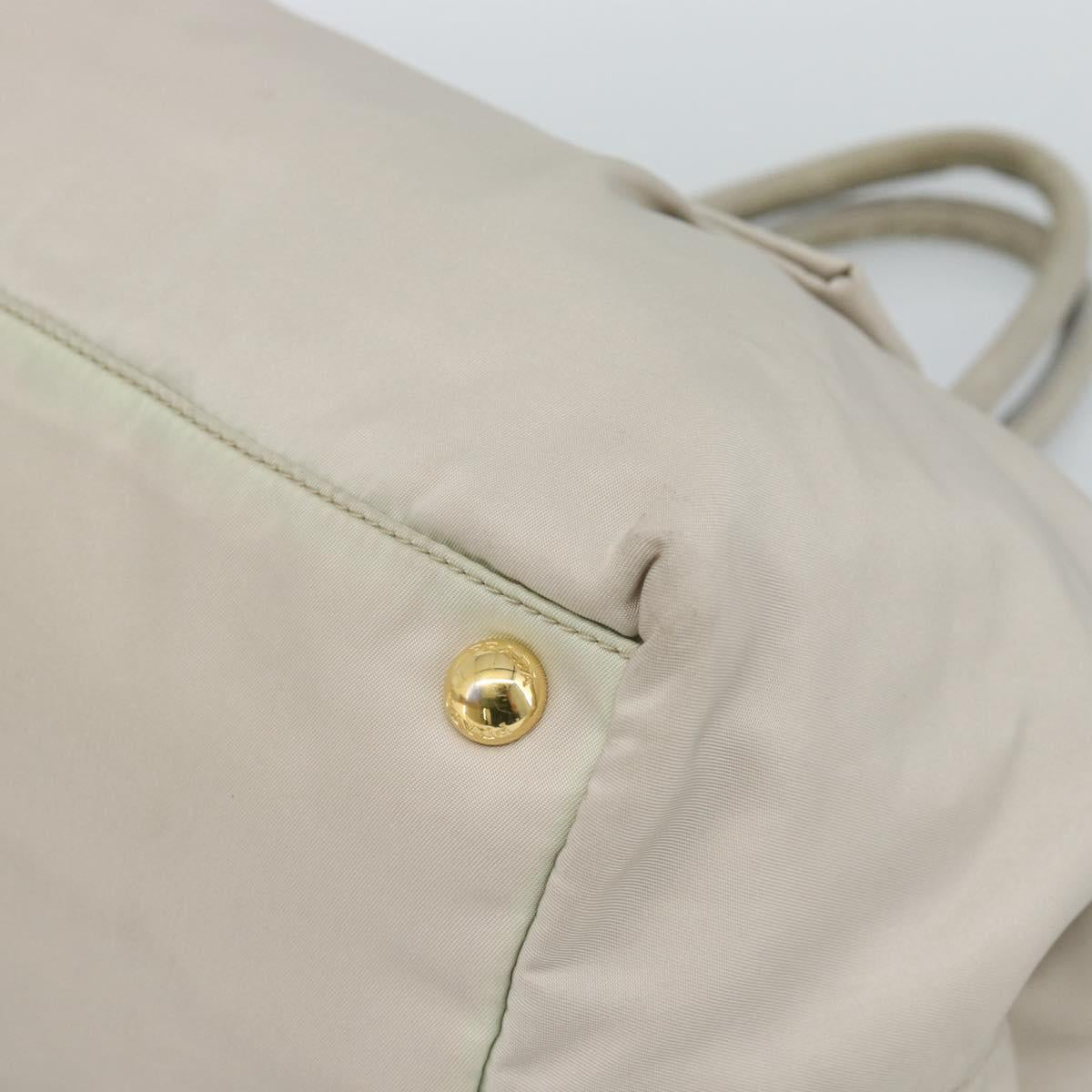 PRADA Hand Bag Nylon Ivory Gold Auth hk3884