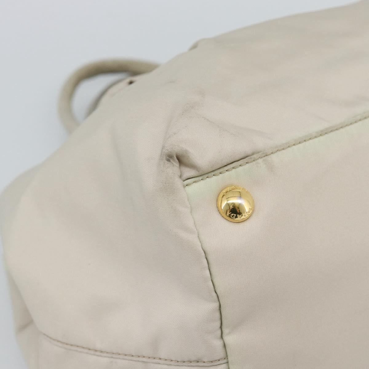 PRADA Hand Bag Nylon Ivory Gold Auth hk3884