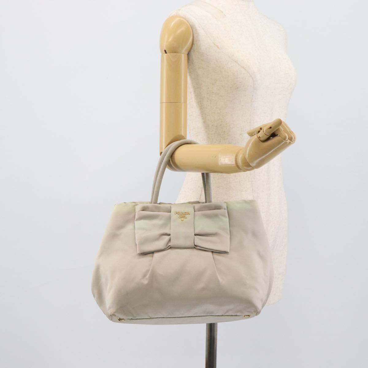 PRADA Hand Bag Nylon Ivory Gold Auth hk3884