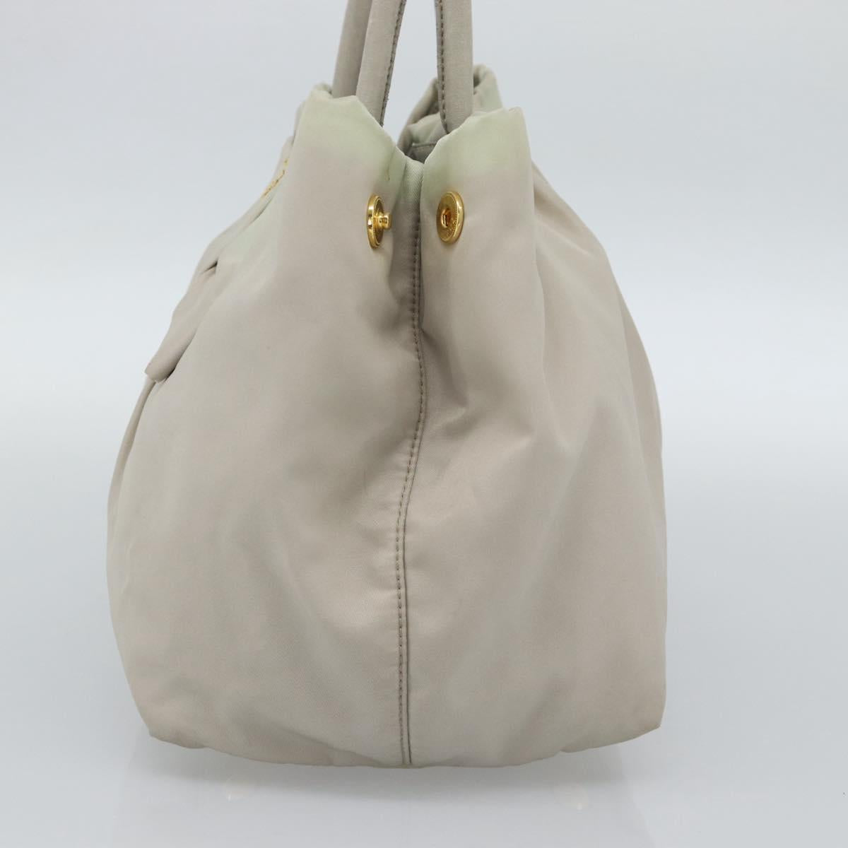 PRADA Hand Bag Nylon Ivory Gold Auth hk3884