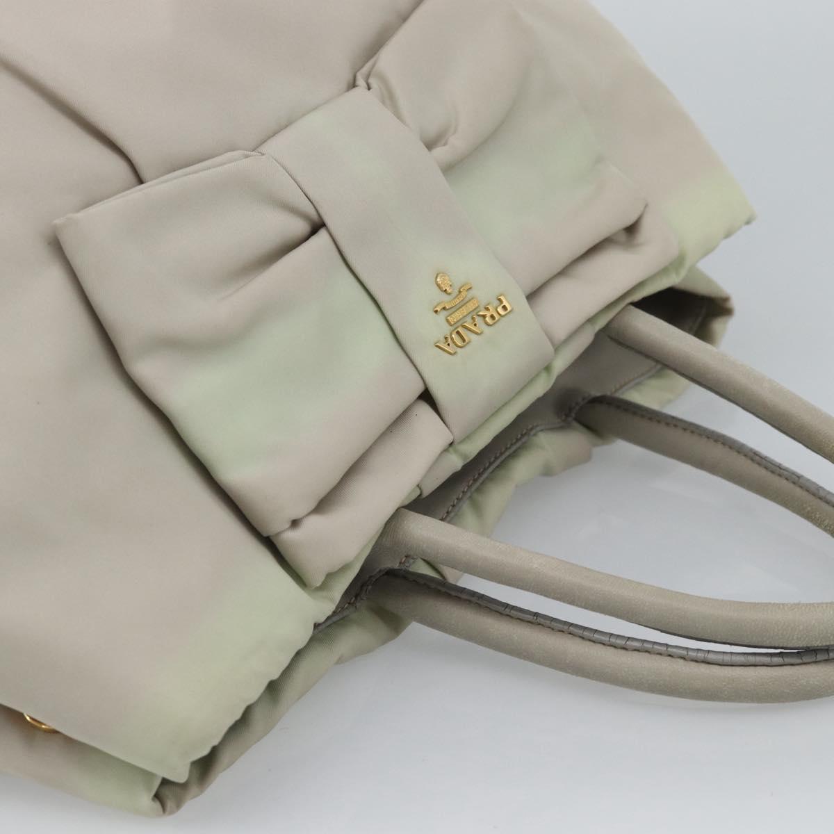 PRADA Hand Bag Nylon Ivory Gold Auth hk3884