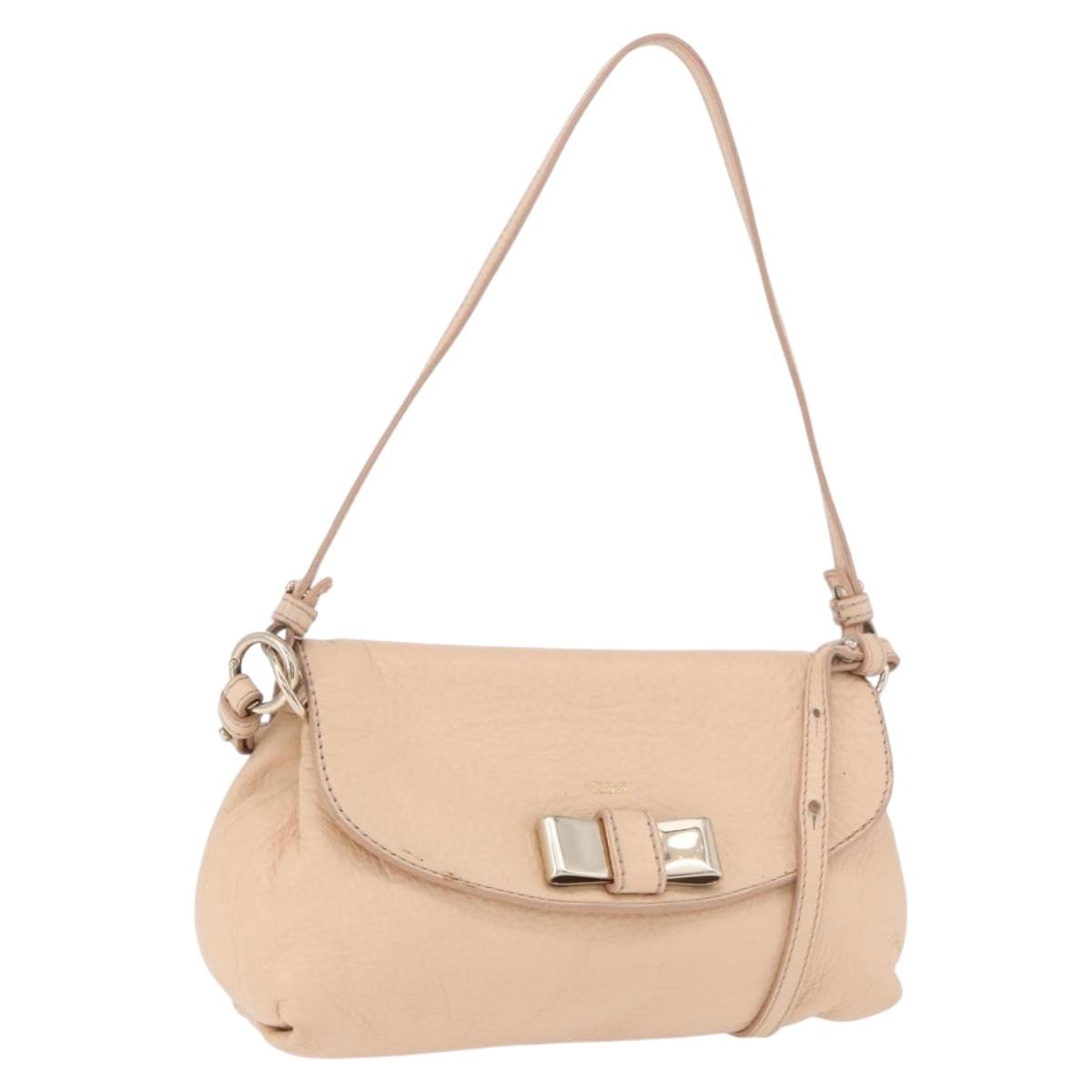 Chloe Lily Hand Bag Leather 2way Beige Gold Auth hk3885