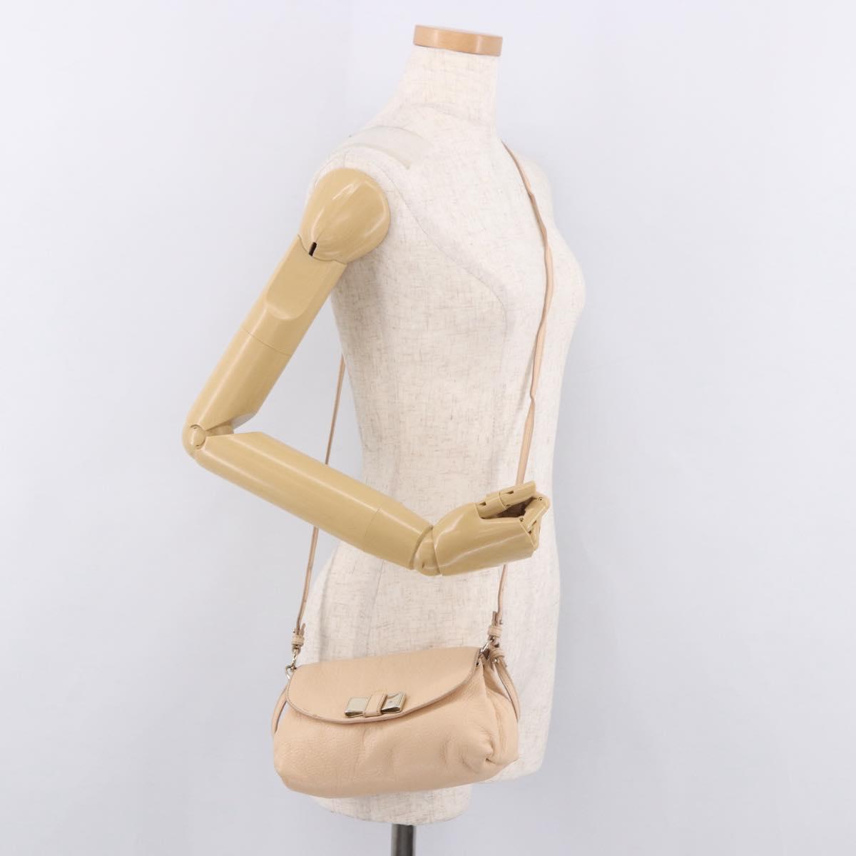 Chloe Lily Hand Bag Leather 2way Beige Gold Auth hk3885