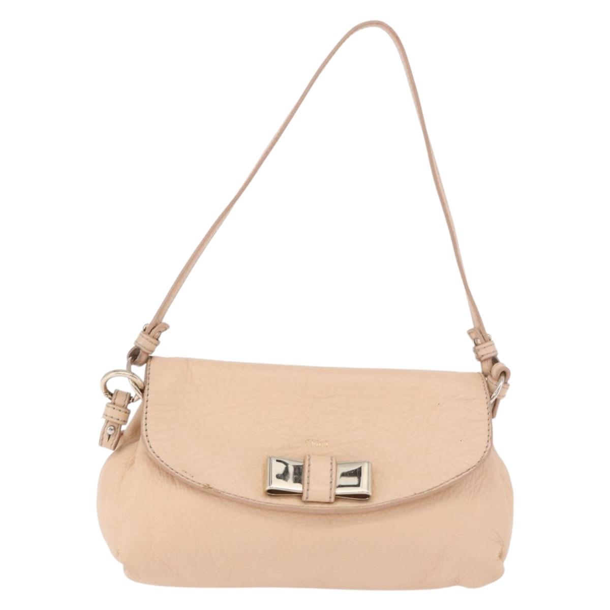 Chloe Lily Hand Bag Leather 2way Beige Gold Auth hk3885