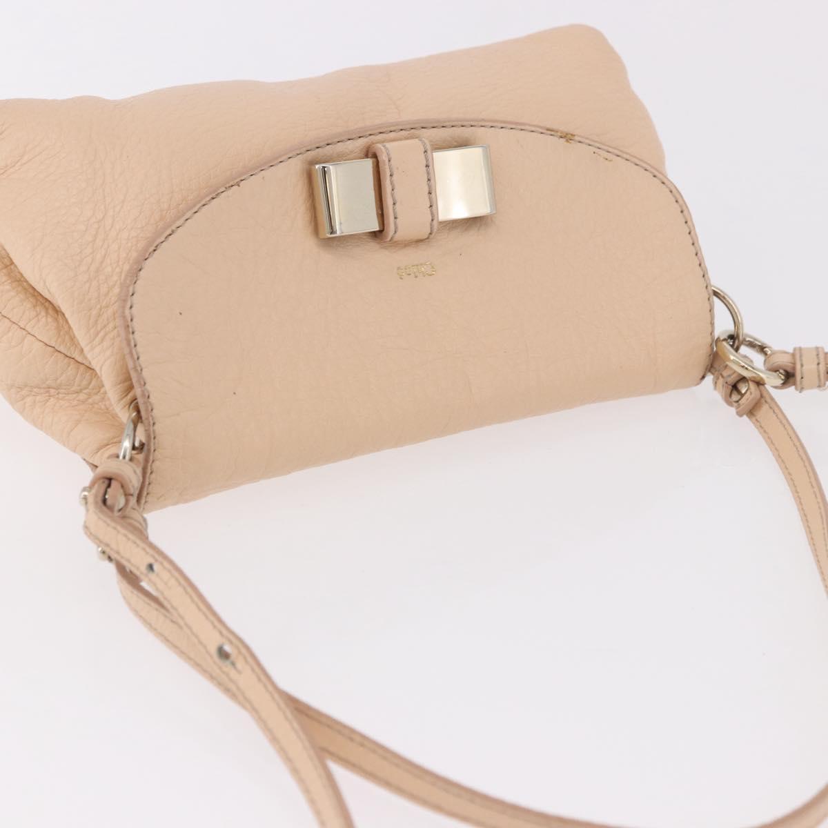 Chloe Lily Hand Bag Leather 2way Beige Gold Auth hk3885