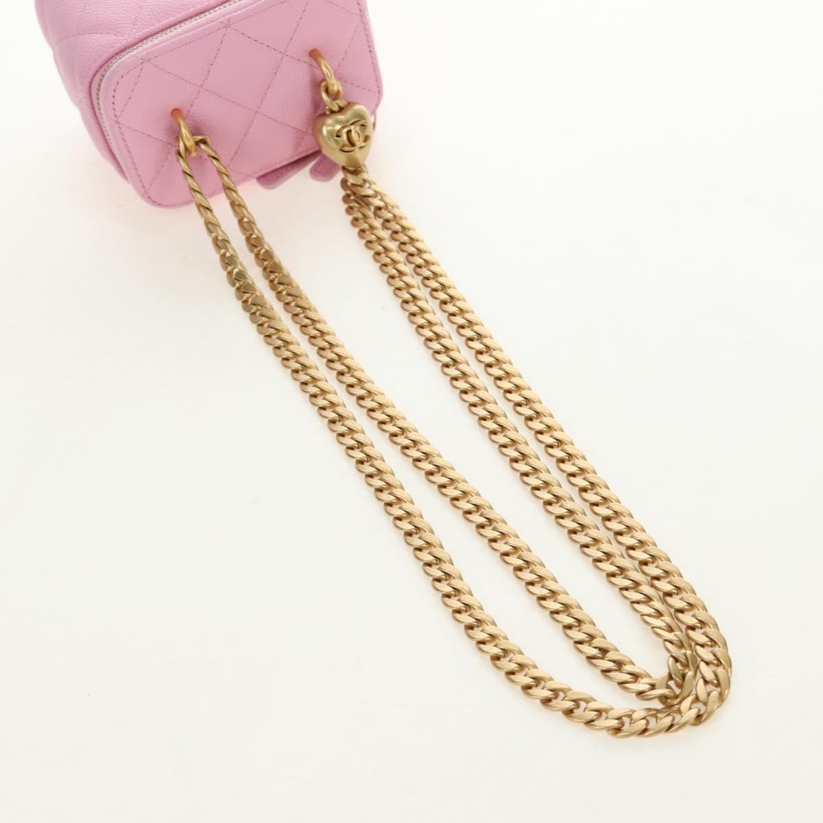 CHANEL Vanity Chain Shoulder Bag Caviar Skin Pink Gold CC Auth hk3887SAM
