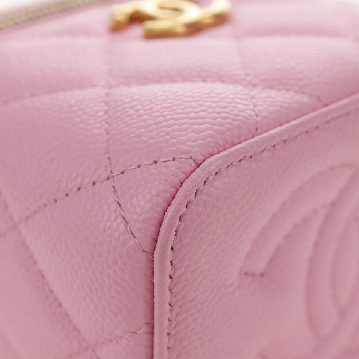 CHANEL Vanity Chain Shoulder Bag Caviar Skin Pink Gold CC Auth hk3887SAM