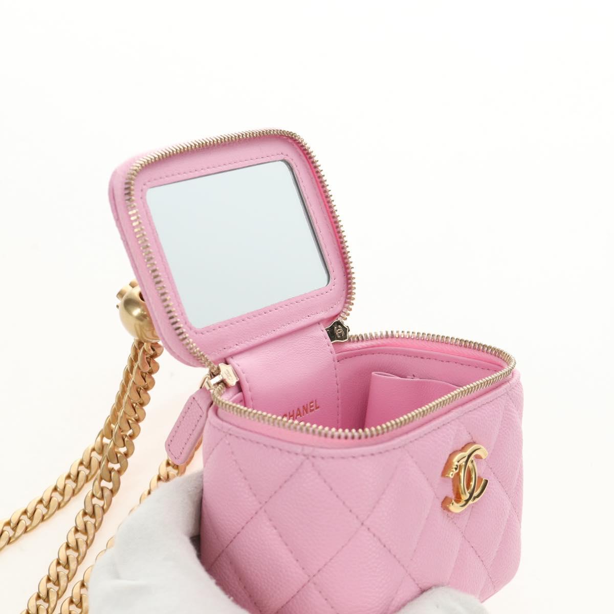 CHANEL Vanity Chain Shoulder Bag Caviar Skin Pink Gold CC Auth hk3887SAM