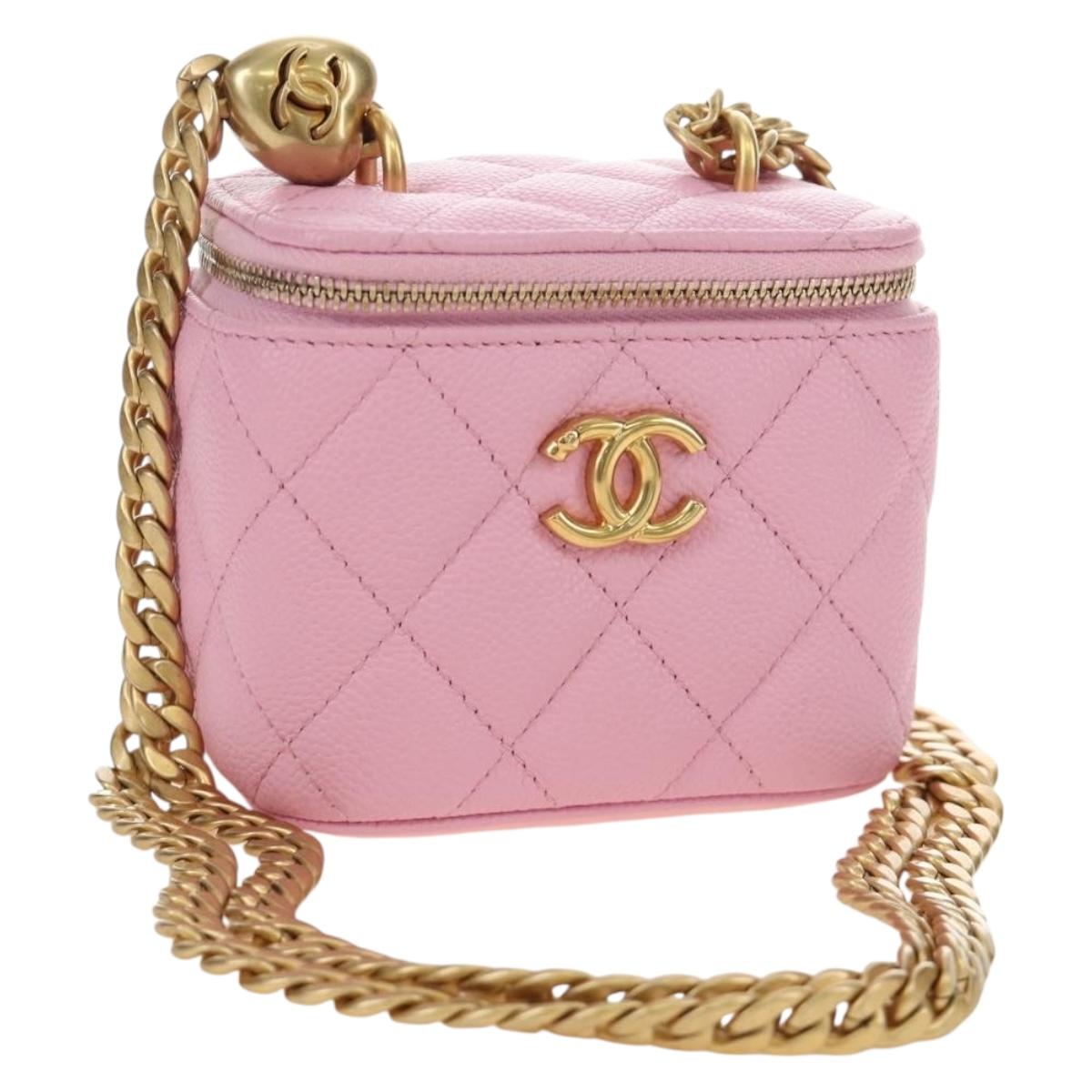 CHANEL Vanity Chain Shoulder Bag Caviar Skin Pink Gold CC Auth hk3887SAM