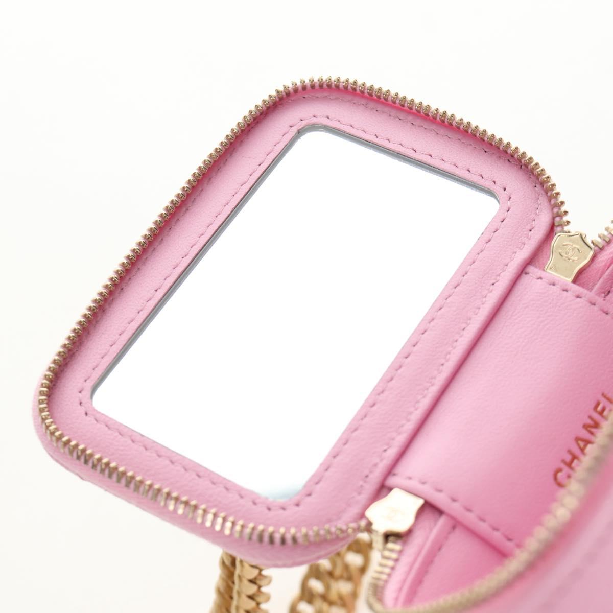 CHANEL Vanity Chain Shoulder Bag Caviar Skin Pink Gold CC Auth hk3887SAM