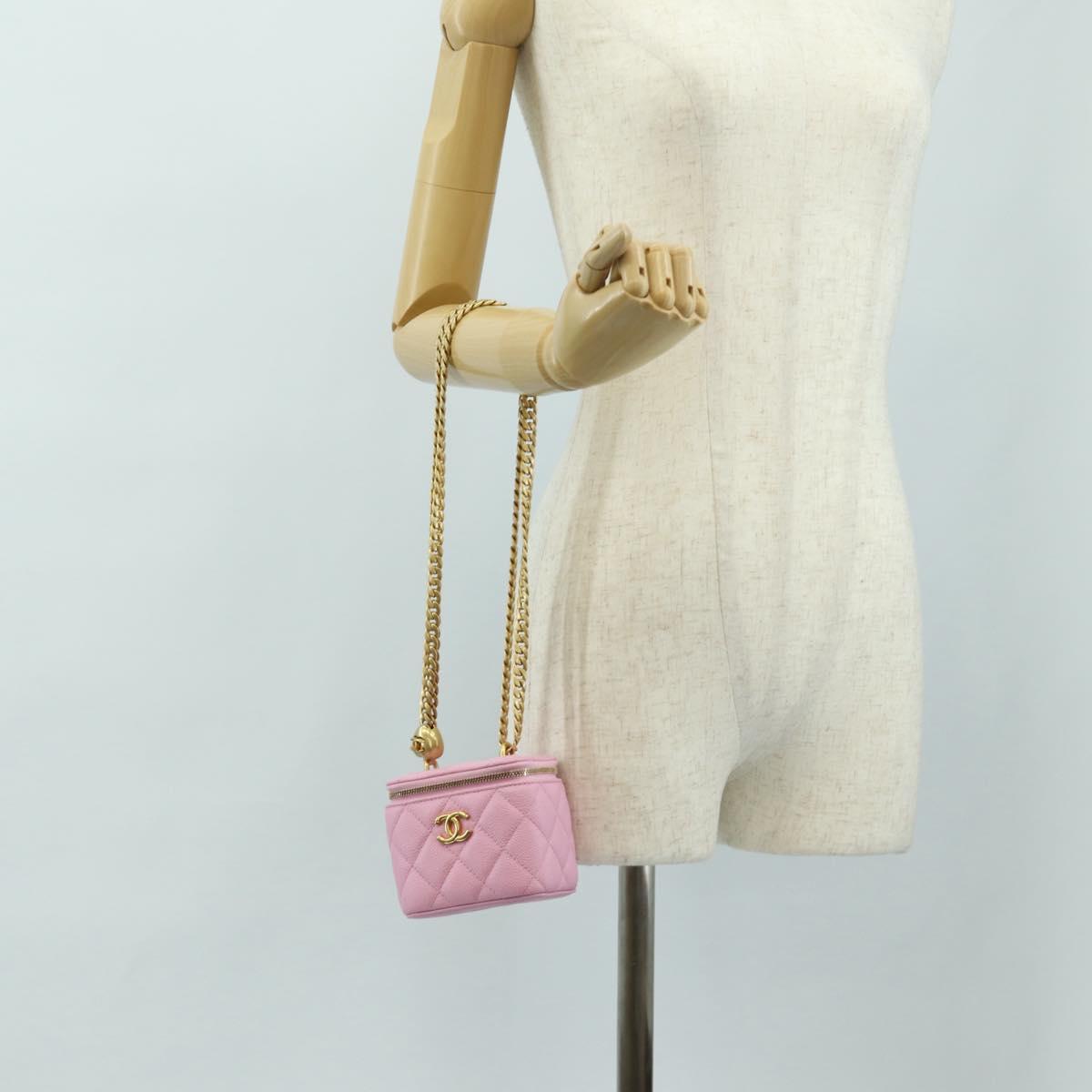 CHANEL Vanity Chain Shoulder Bag Caviar Skin Pink Gold CC Auth hk3887SAM
