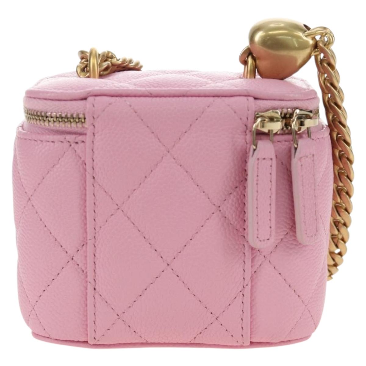 CHANEL Vanity Chain Shoulder Bag Caviar Skin Pink Gold CC Auth hk3887SAM