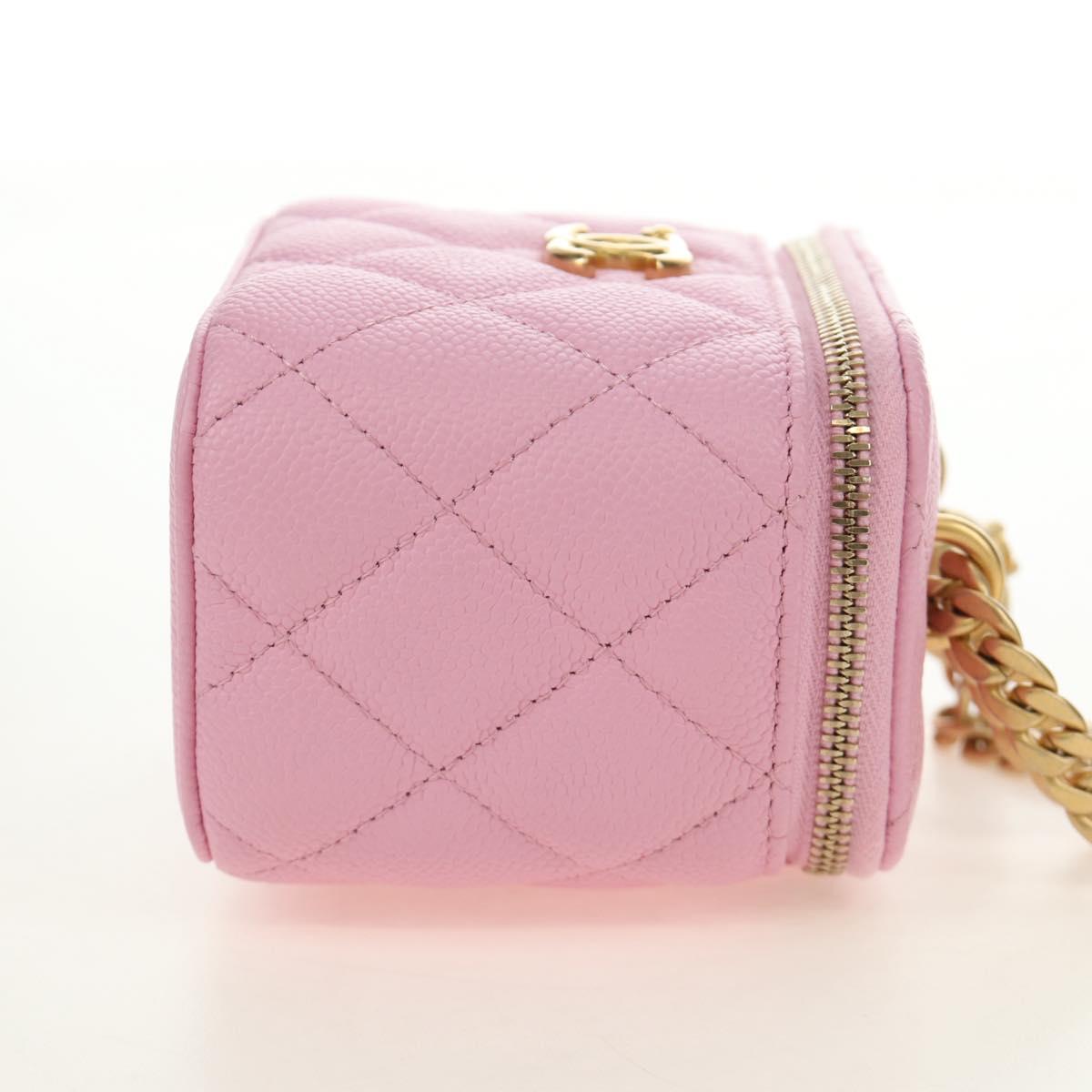 CHANEL Vanity Chain Shoulder Bag Caviar Skin Pink Gold CC Auth hk3887SAM