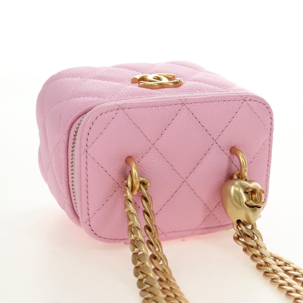 CHANEL Vanity Chain Shoulder Bag Caviar Skin Pink Gold CC Auth hk3887SAM