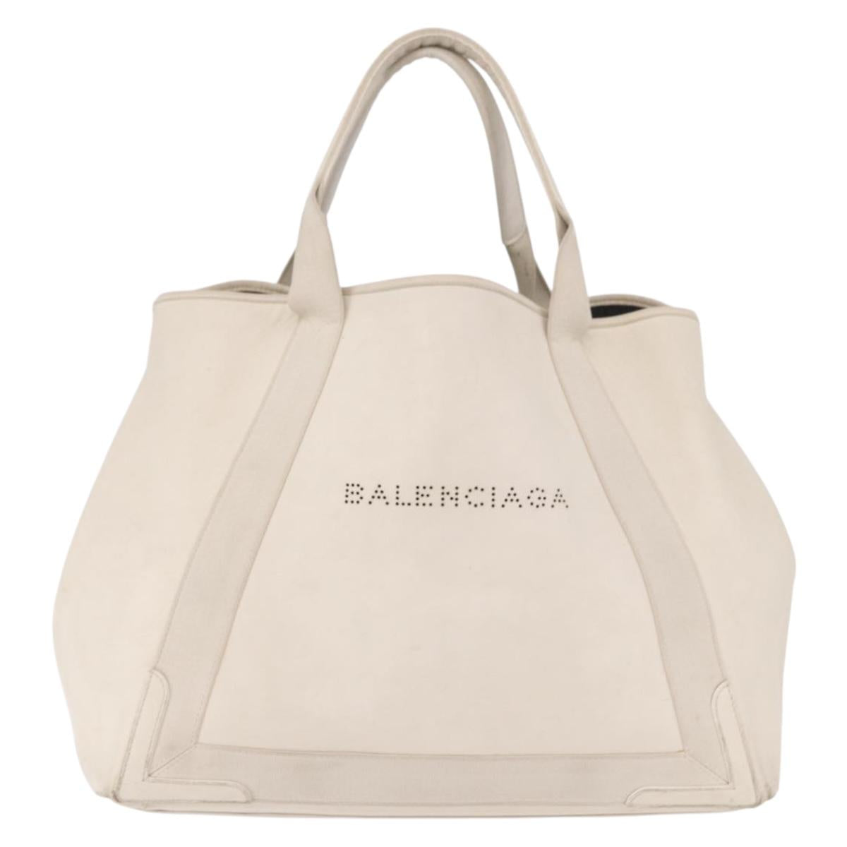 BALENCIAGA Navy Cabas M Hand Bag Leather White Silver 339936 Auth hk3892