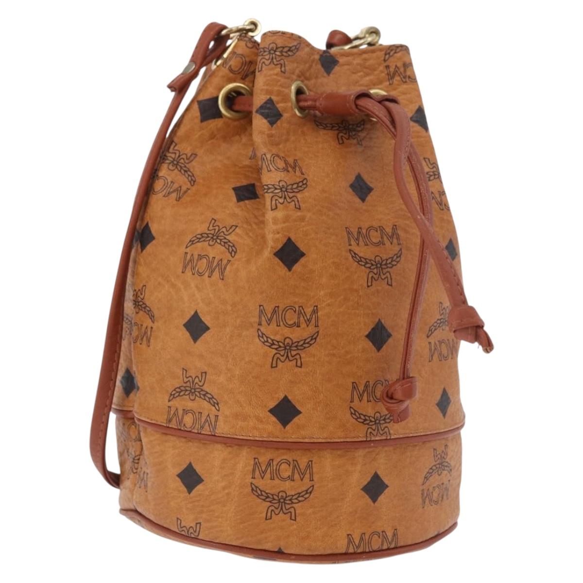 MCM Vicetos Logogram Shoulder Bag PVC Leather Brown Gold Auth hk3898