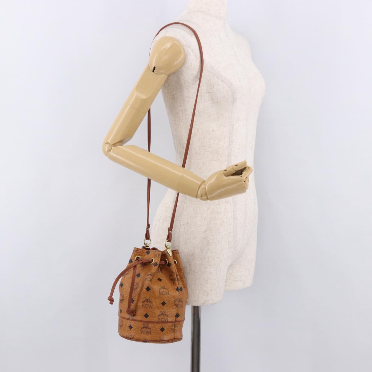 MCM Vicetos Logogram Shoulder Bag PVC Leather Brown Gold Auth hk3898