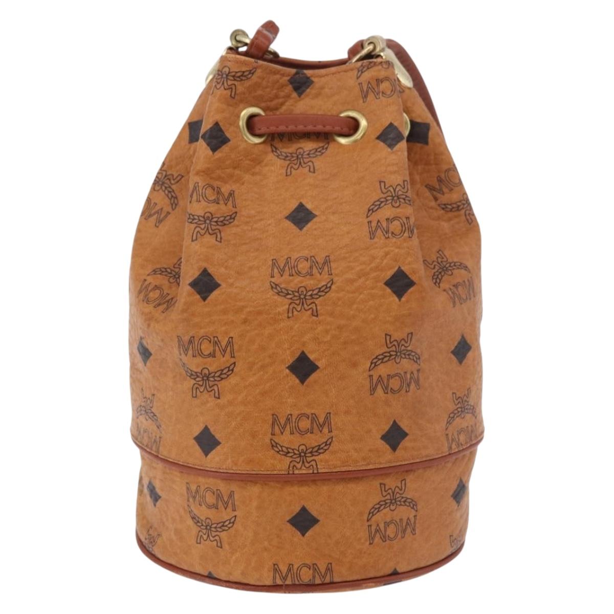 MCM Vicetos Logogram Shoulder Bag PVC Leather Brown Gold Auth hk3898