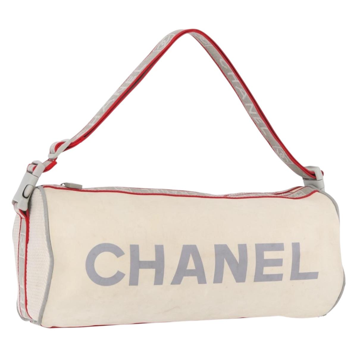 CHANEL Chanel Sports Shoulder Bag Nylon White Silver CC Auth hk3904