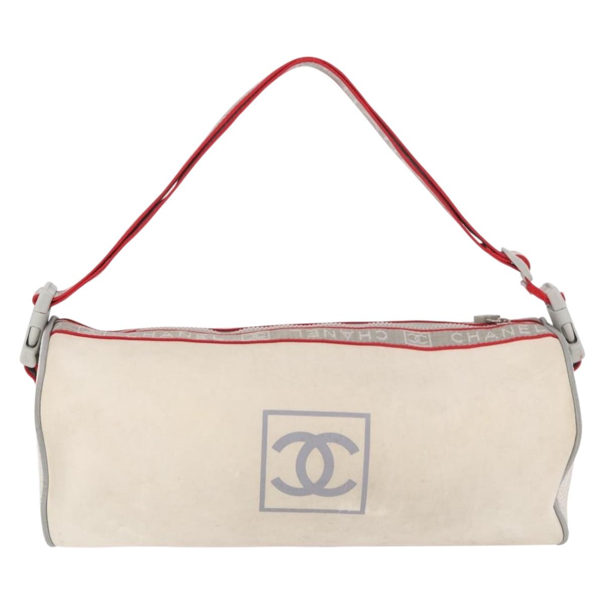CHANEL Chanel Sports Shoulder Bag Nylon White Silver CC Auth hk3904