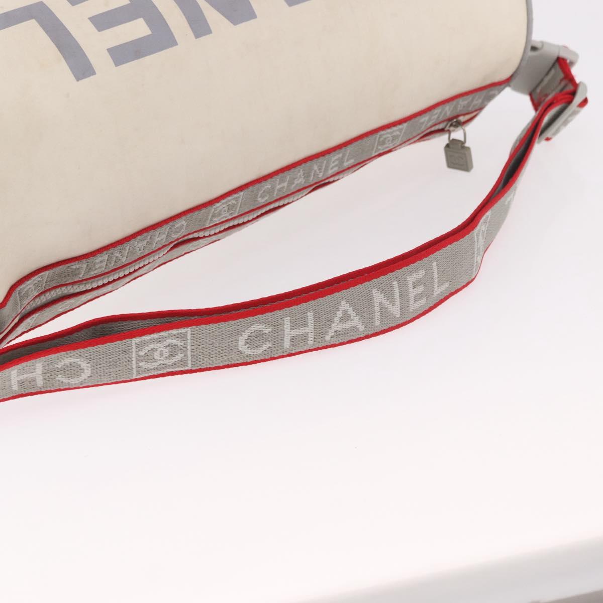 CHANEL Chanel Sports Shoulder Bag Nylon White Silver CC Auth hk3904