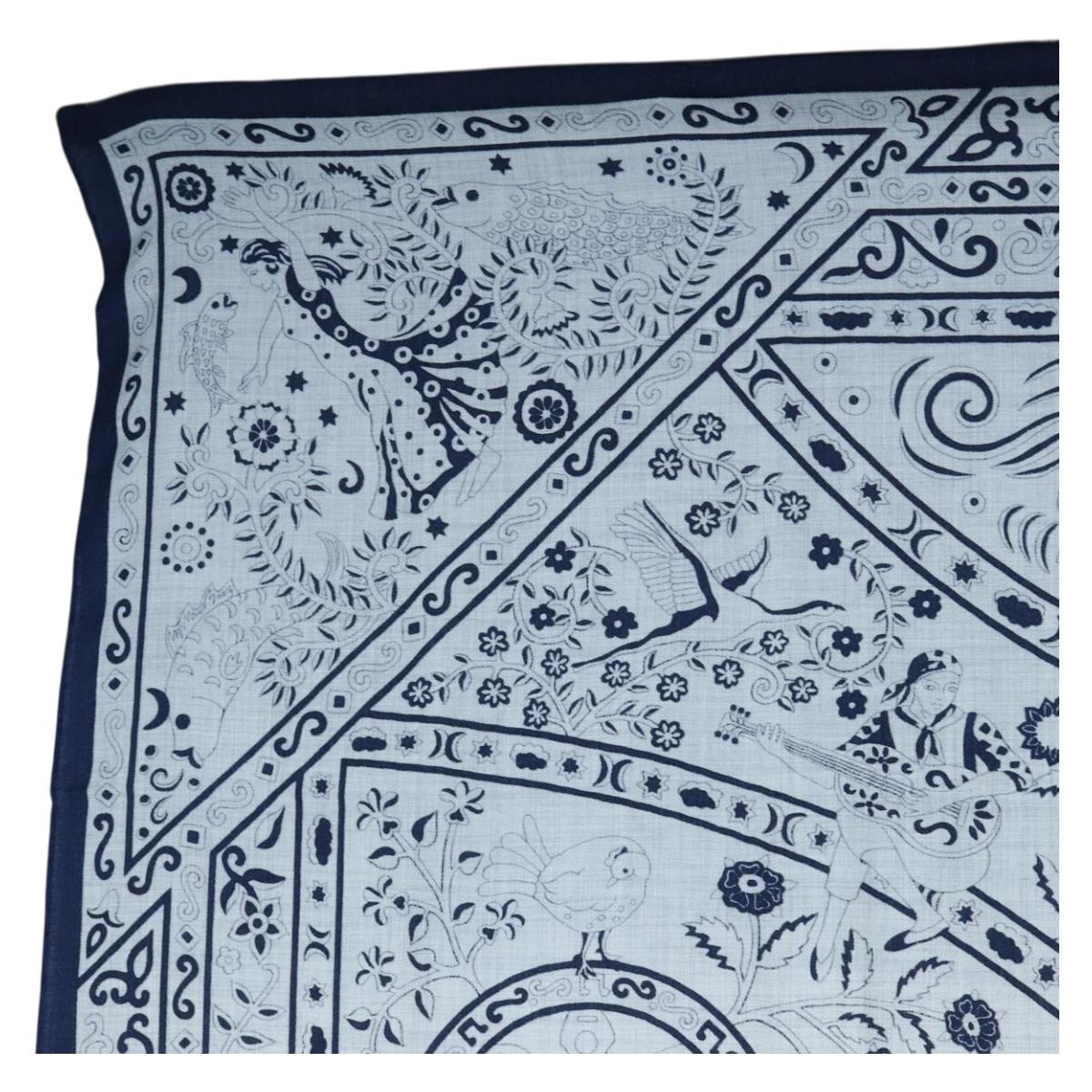 HERMES Carre 140 Scarf ""Peuple Du Vent"" Cashmere Navy Auth hk3921M