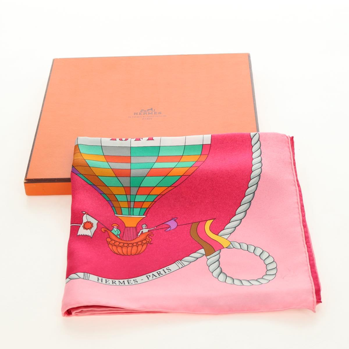 HERMES Carre 90 Scarf ""LES FOLIES DU CIEL"" Silk Pink Auth hk3927V
