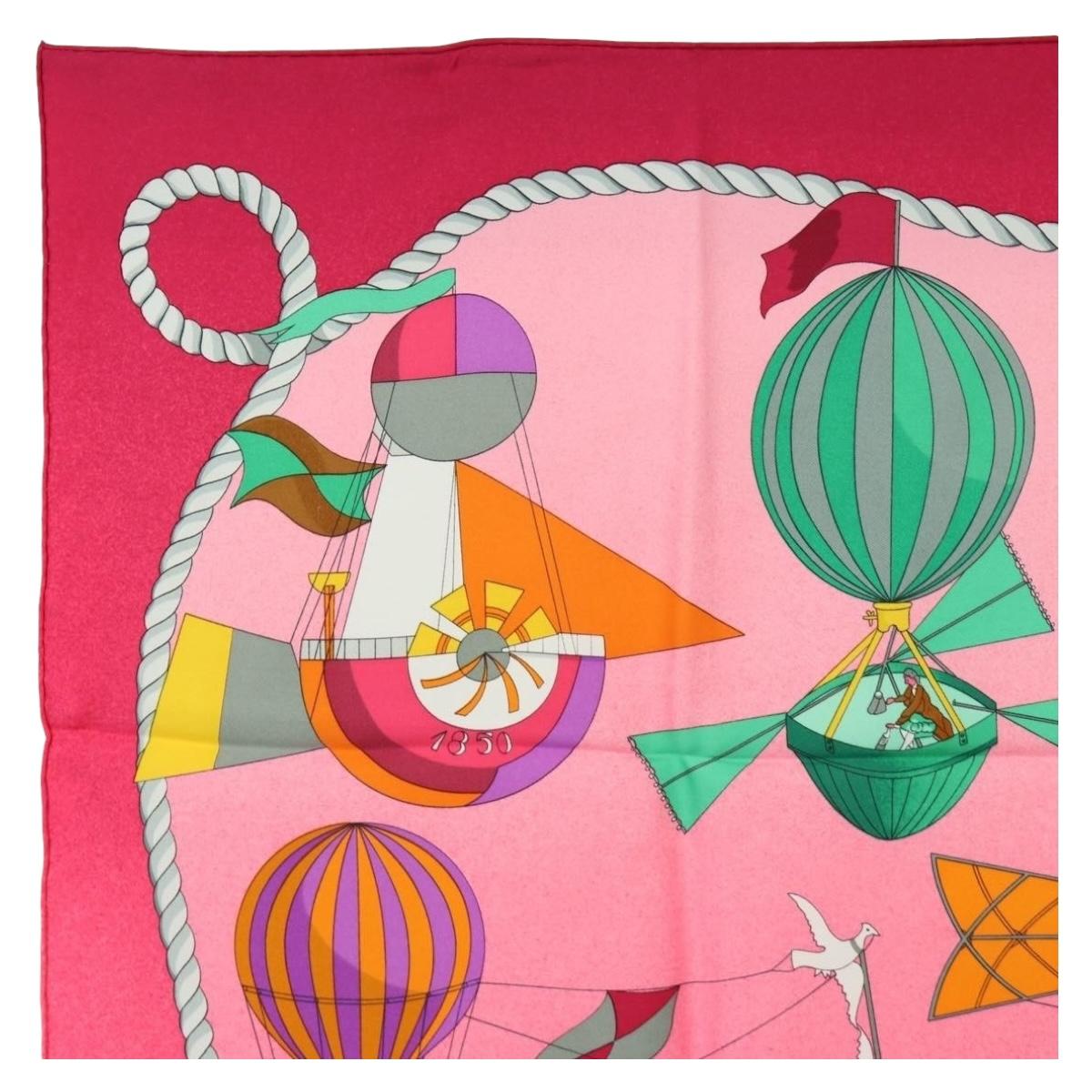 HERMES Carre 90 Scarf ""LES FOLIES DU CIEL"" Silk Pink Auth hk3927V