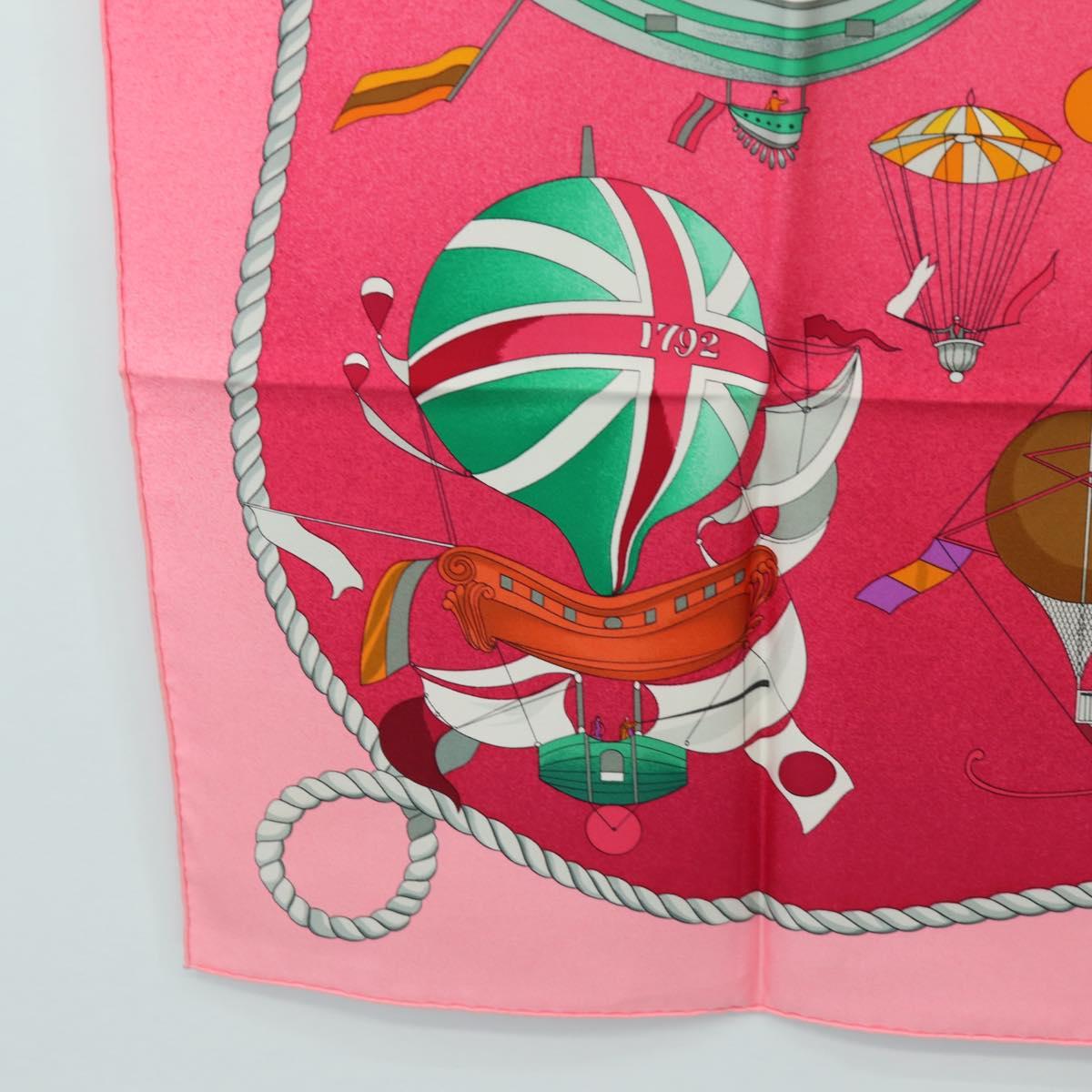 HERMES Carre 90 Scarf ""LES FOLIES DU CIEL"" Silk Pink Auth hk3927V