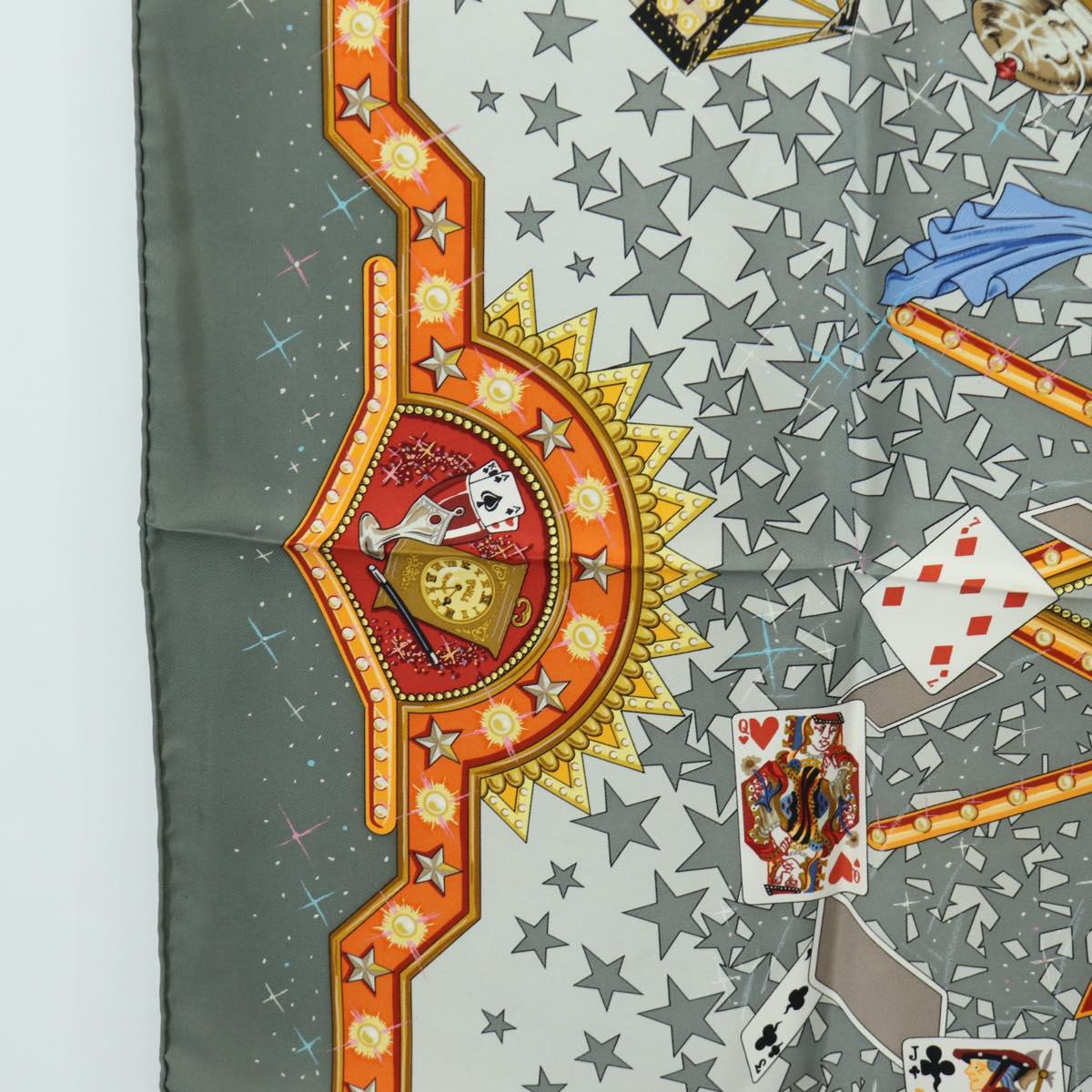 HERMES Carre 90 Scarf ”La Magie"" Silk Gray Auth hk3928M