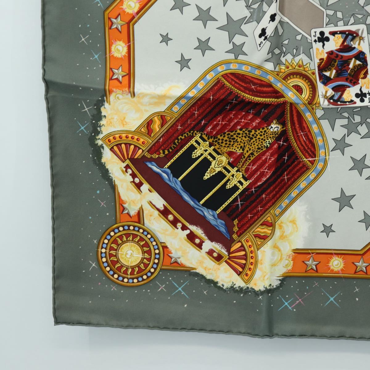HERMES Carre 90 Scarf ”La Magie"" Silk Gray Auth hk3928M