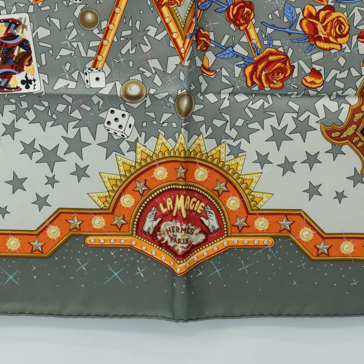 HERMES Carre 90 Scarf ”La Magie"" Silk Gray Auth hk3928M