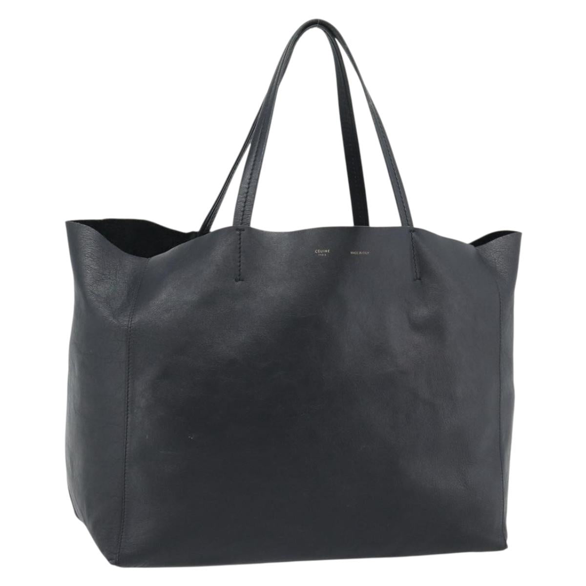 CELINE Horizontal Cabas Tote Bag Leather Black Gold Auth hk3929A