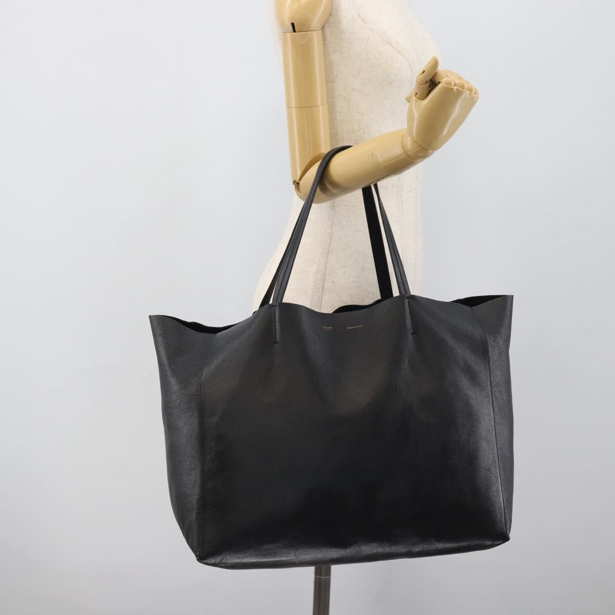 CELINE Horizontal Cabas Tote Bag Leather Black Gold Auth hk3929A