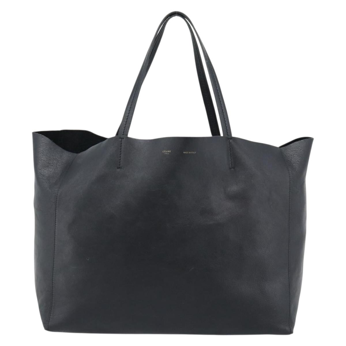 CELINE Horizontal Cabas Tote Bag Leather Black Gold Auth hk3929A