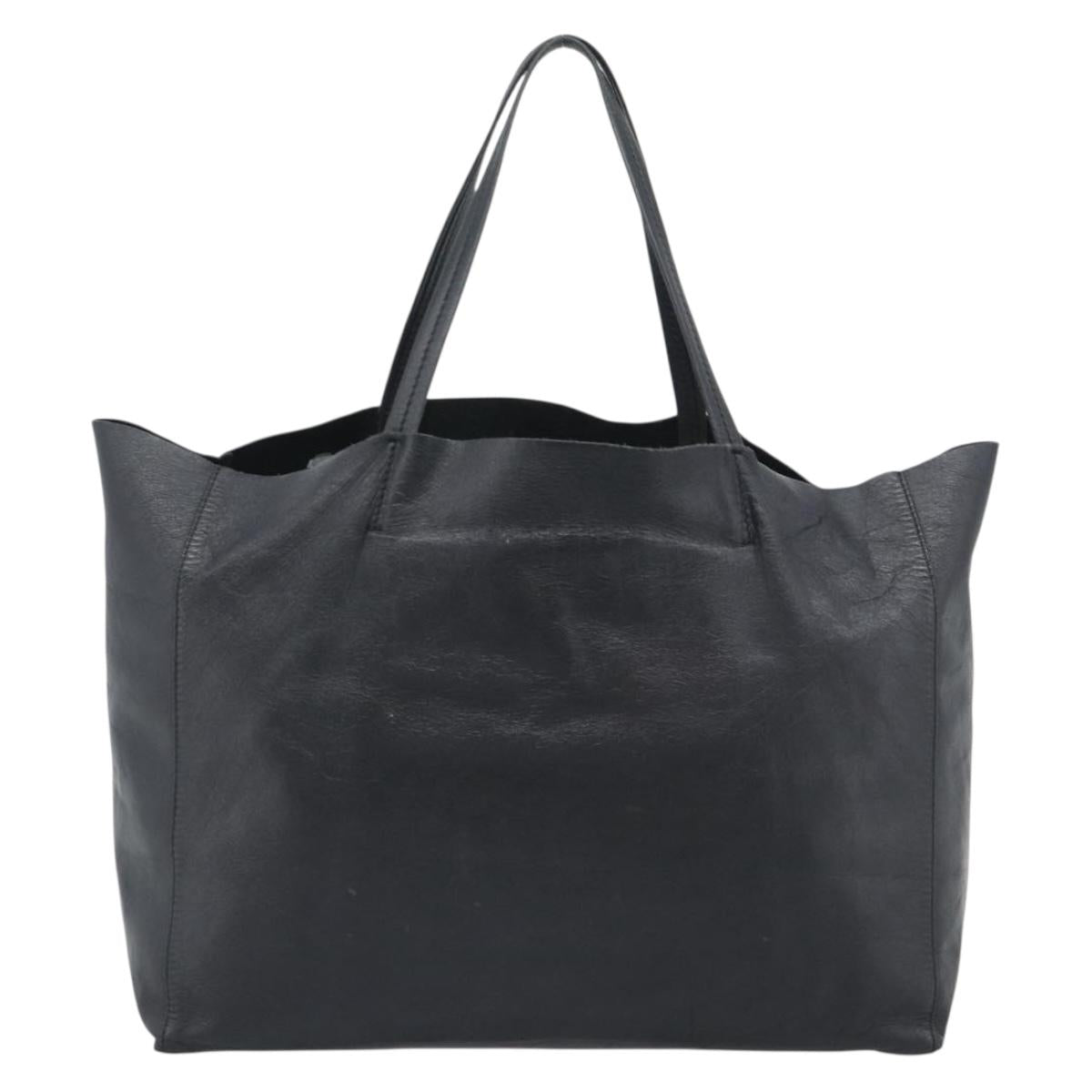 CELINE Horizontal Cabas Tote Bag Leather Black Gold Auth hk3929A