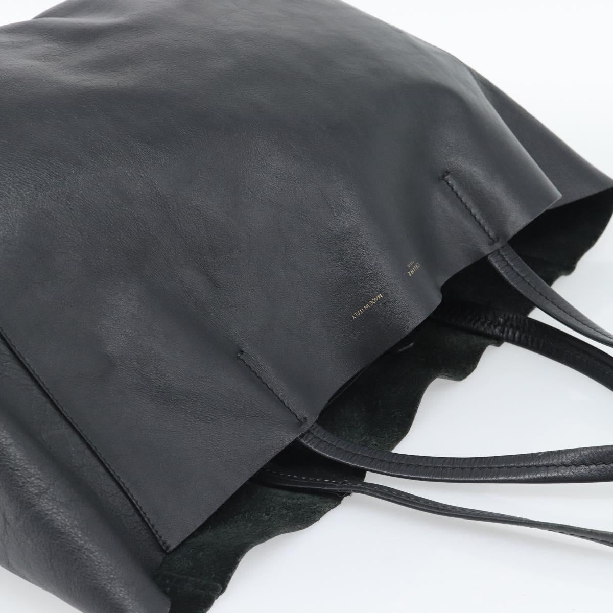 CELINE Horizontal Cabas Tote Bag Leather Black Gold Auth hk3929A