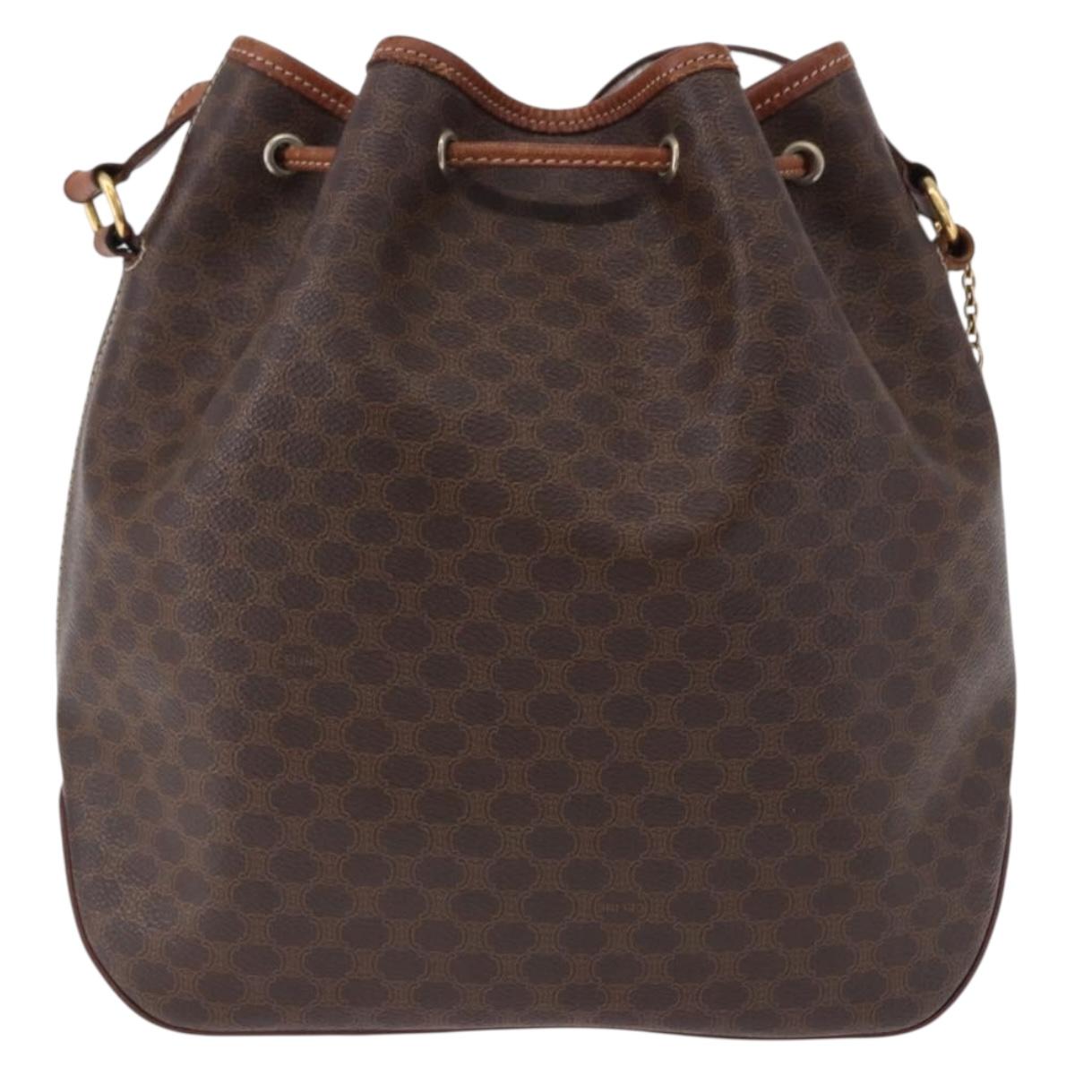 CELINE Macadam Canvas Shoulder Bag PVC Leather Brown Gold Auth hk3930