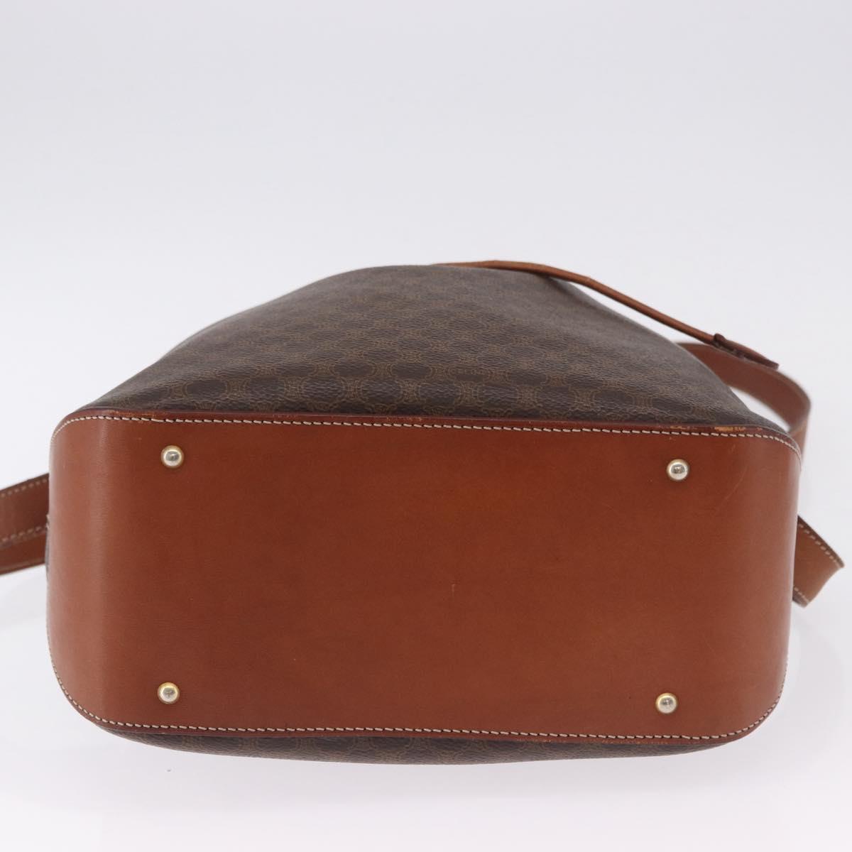 CELINE Macadam Canvas Shoulder Bag PVC Leather Brown Gold Auth hk3930