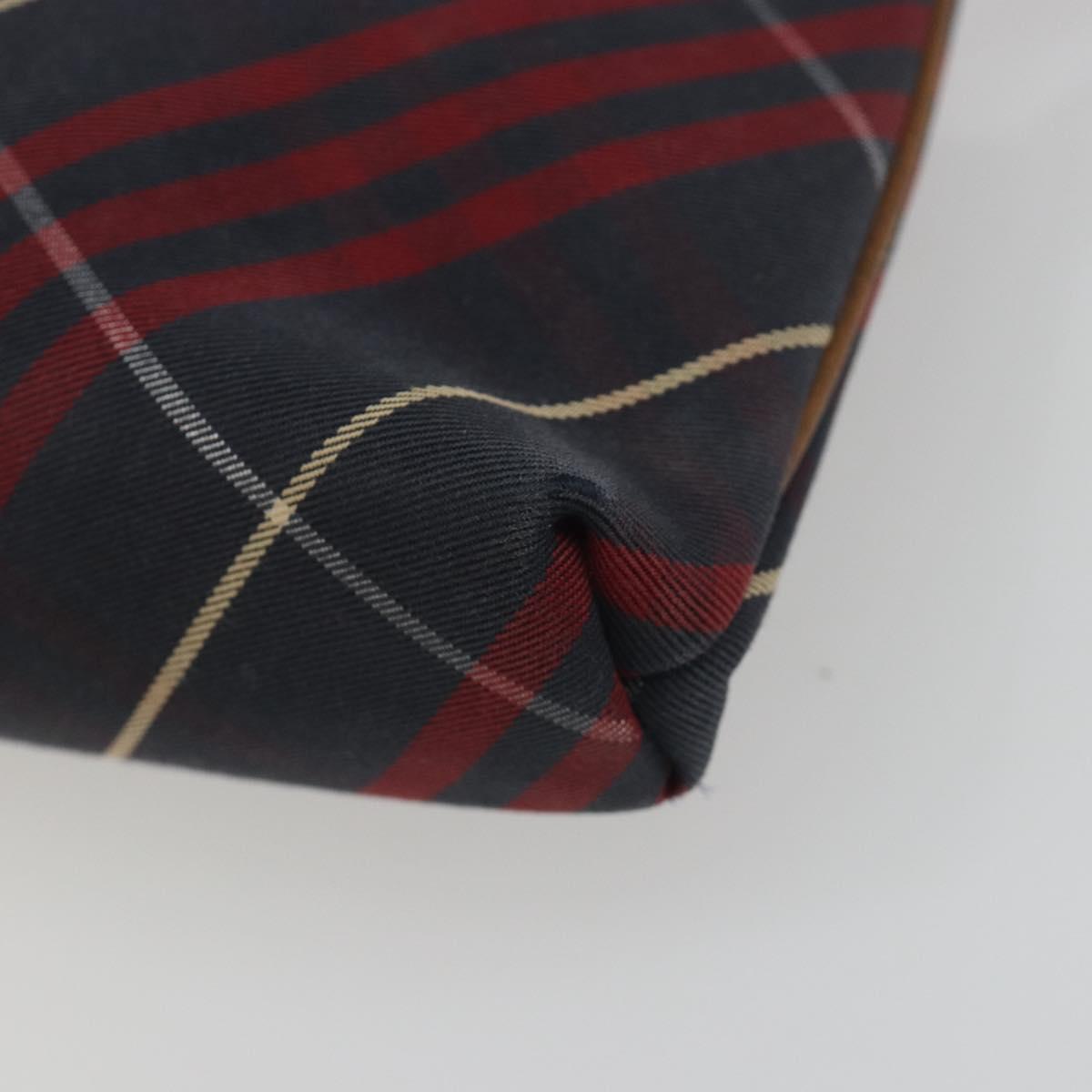 BURBERRY Nova Check Blue Label Hand Pouch Canvas Navy Silver Auth hk3935A