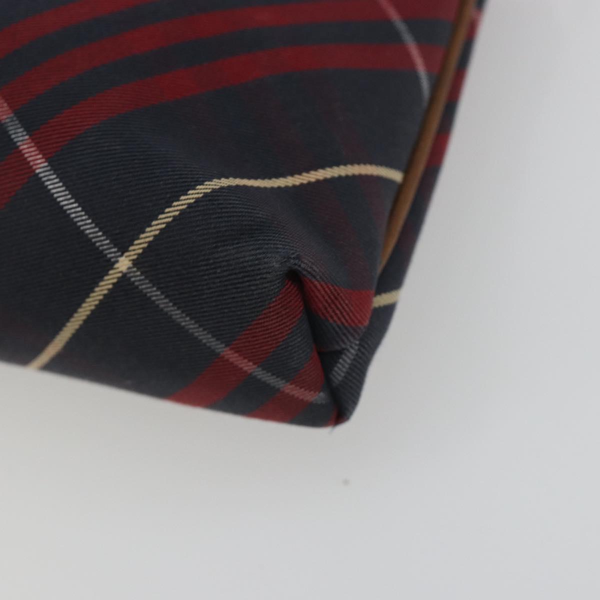 BURBERRY Nova Check Blue Label Hand Pouch Canvas Navy Silver Auth hk3935A