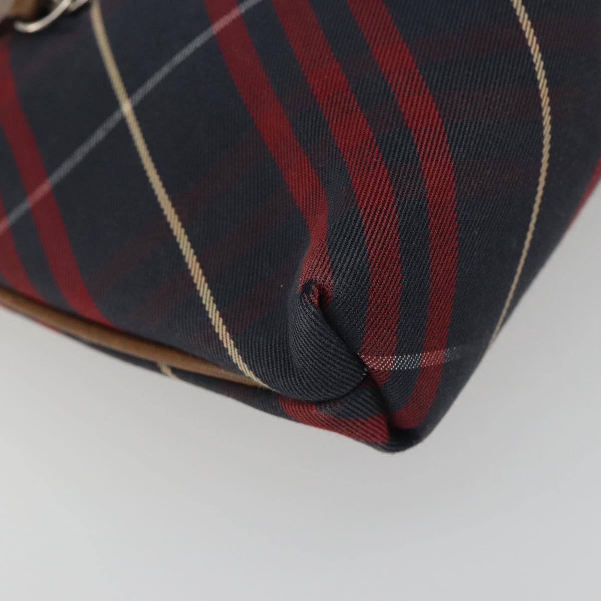 BURBERRY Nova Check Blue Label Hand Pouch Canvas Navy Silver Auth hk3935A