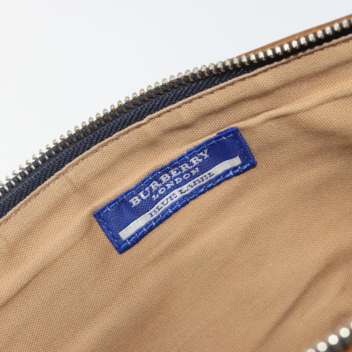 BURBERRY Nova Check Blue Label Hand Pouch Canvas Navy Silver Auth hk3935A