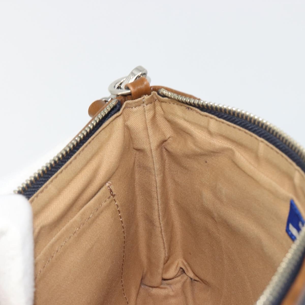 BURBERRY Nova Check Blue Label Hand Pouch Canvas Navy Silver Auth hk3935A