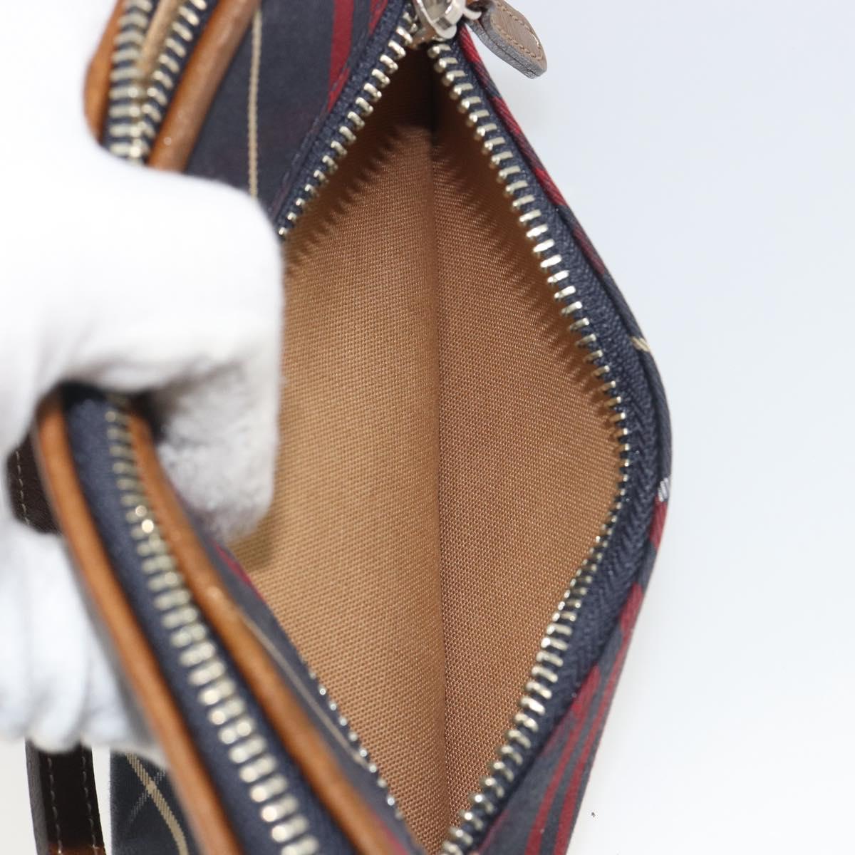BURBERRY Nova Check Blue Label Hand Pouch Canvas Navy Silver Auth hk3935A