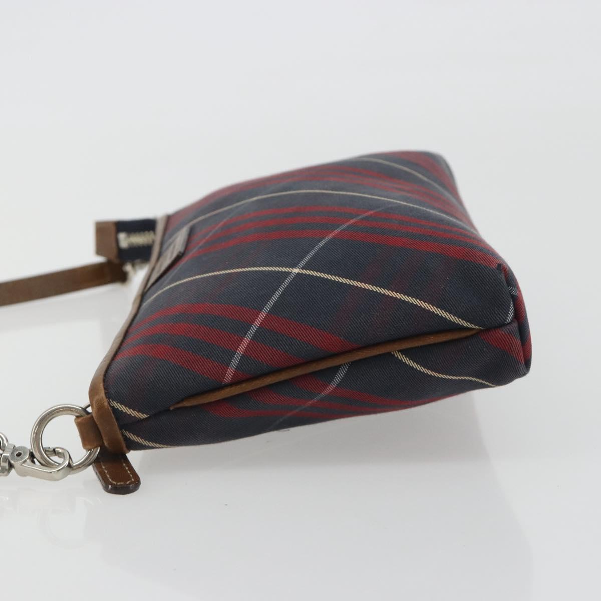BURBERRY Nova Check Blue Label Hand Pouch Canvas Navy Silver Auth hk3935A
