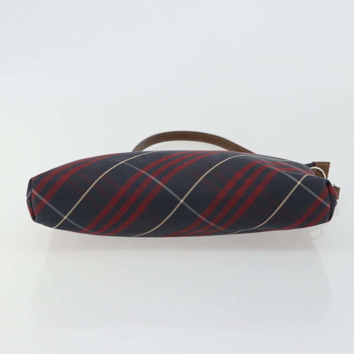 BURBERRY Nova Check Blue Label Hand Pouch Canvas Navy Silver Auth hk3935A