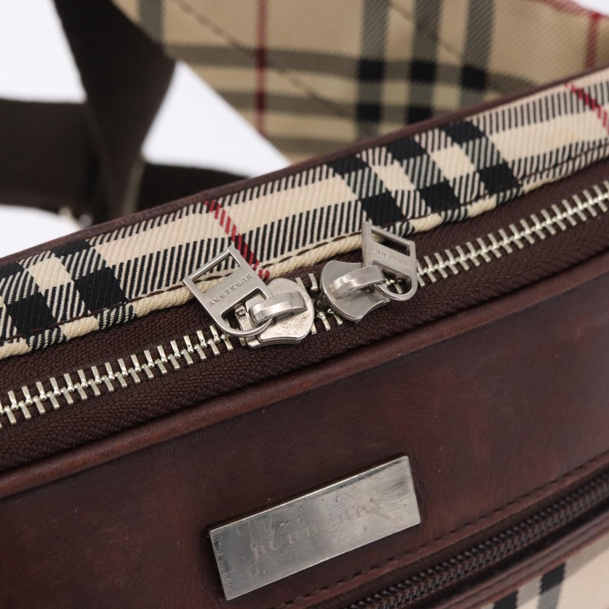 BURBERRY Nova Check Body Bag Canvas Beige Silver Auth hk3936