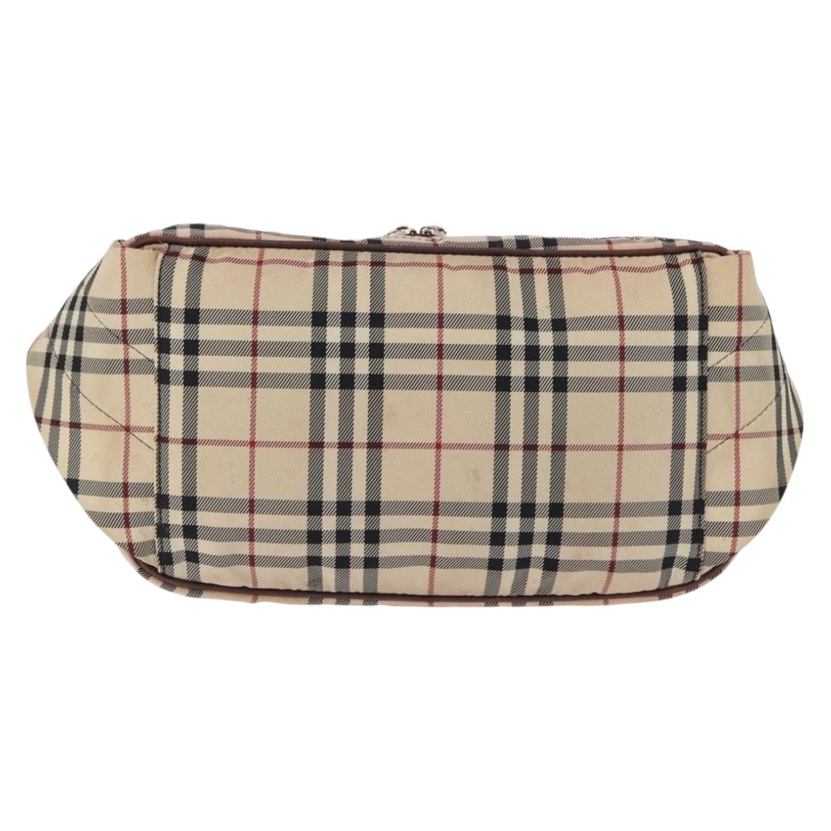 BURBERRY Nova Check Body Bag Canvas Beige Silver Auth hk3936